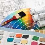 Color samples for selection with house plan on background